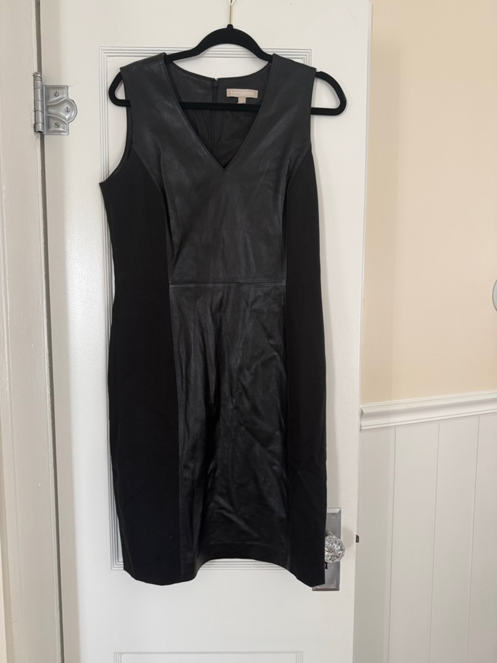 Black Dress - Faux Leather Panneling